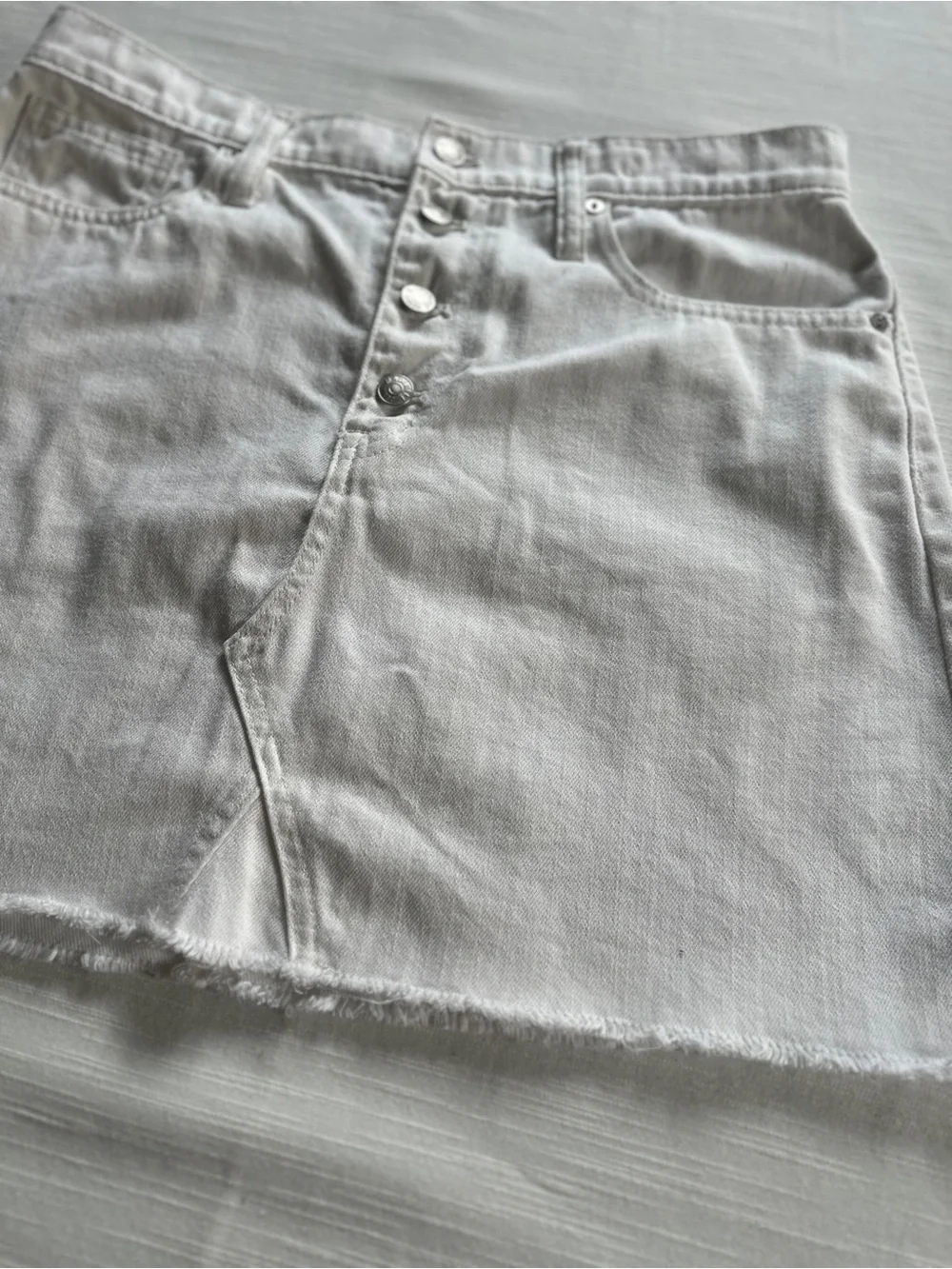 MADEWELL Button-Front White Denim Miniskirt | 30
